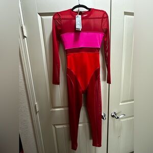 IVY PARK Red and Hot Pink Mesh Jumpsuit